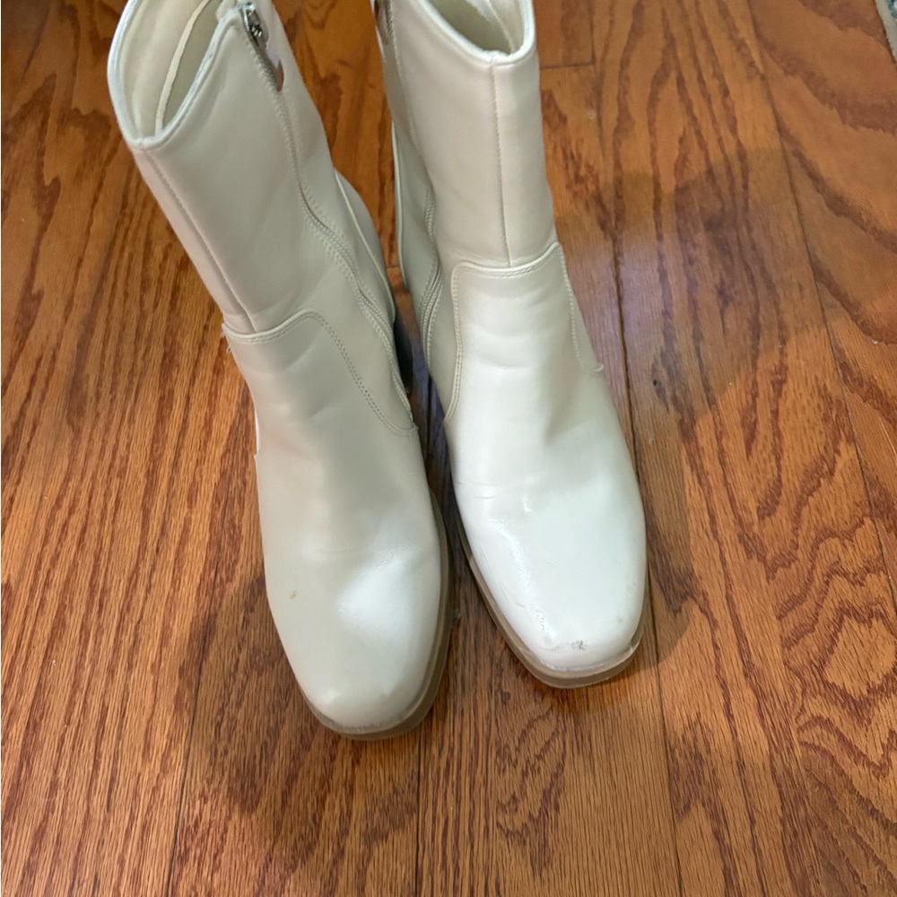 Nasty Gal White Heeled Boots with Textured Leather